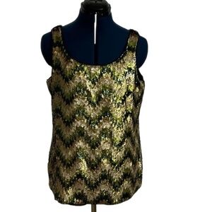 Doncaster Soft Knit Sleeveless‎ Dark Green Chevron Sequin Tank, Size 4